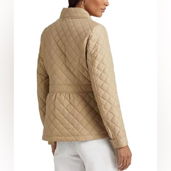 Lauren Ralph Lauren Snap Front Peplum Quilted Jacket in Birch Tan XS - Picture 1 of 16